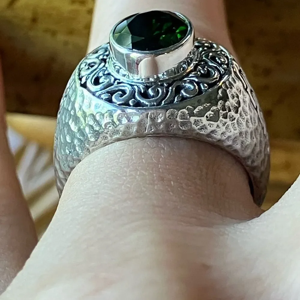 Natural Chrome Diopside Sterling Silver Hammered Ring Size 6